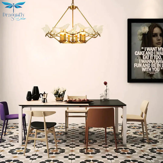 Wavy Ceiling Chandelier With Clear Crystal Bird Shade Mid Century 9 Lights Pendant Lighting In Brass