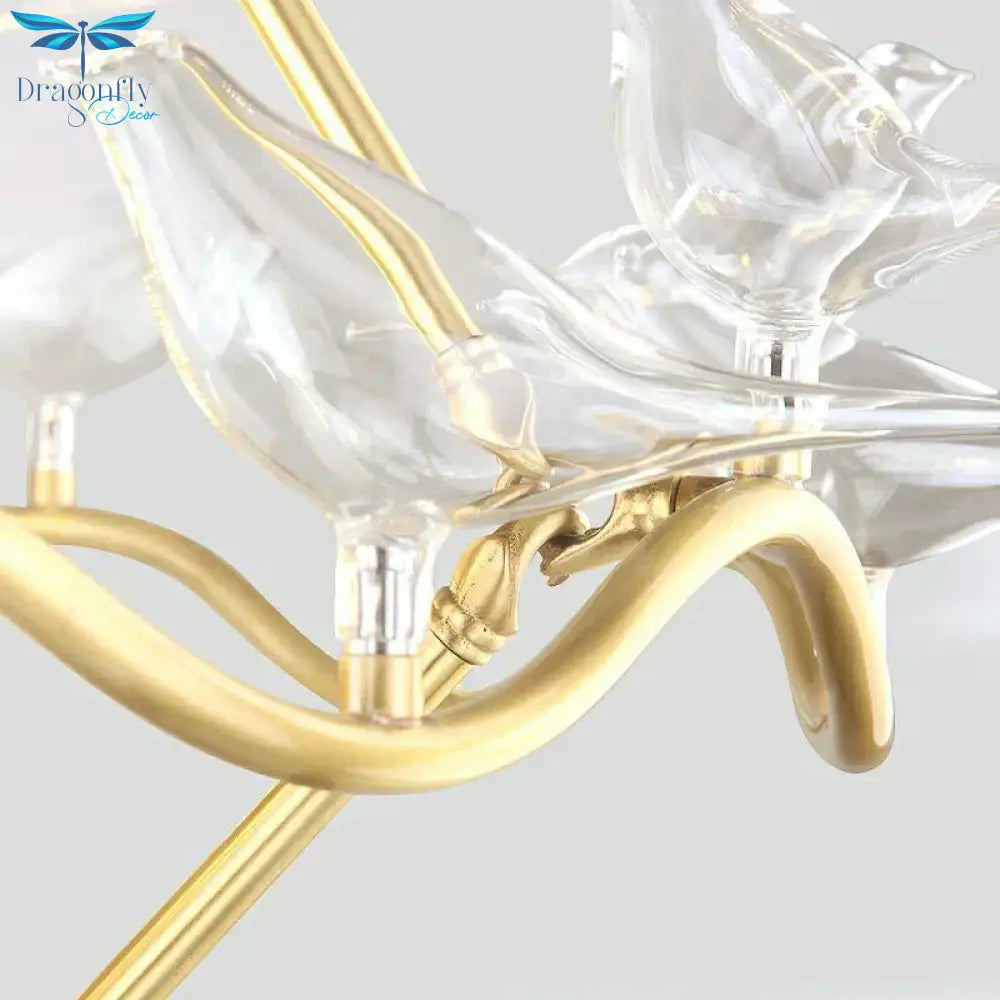 Wavy Ceiling Chandelier With Clear Crystal Bird Shade Mid Century 9 Lights Pendant Lighting In Brass