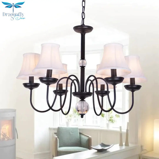 White 3/5/6 Lights Chandelier Light Fixture Traditional Fabric Tapered Pendant Lamp
