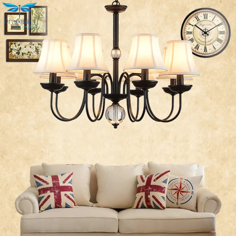 White 3/5/6 Lights Chandelier Light Fixture Traditional Fabric Tapered Pendant Lamp