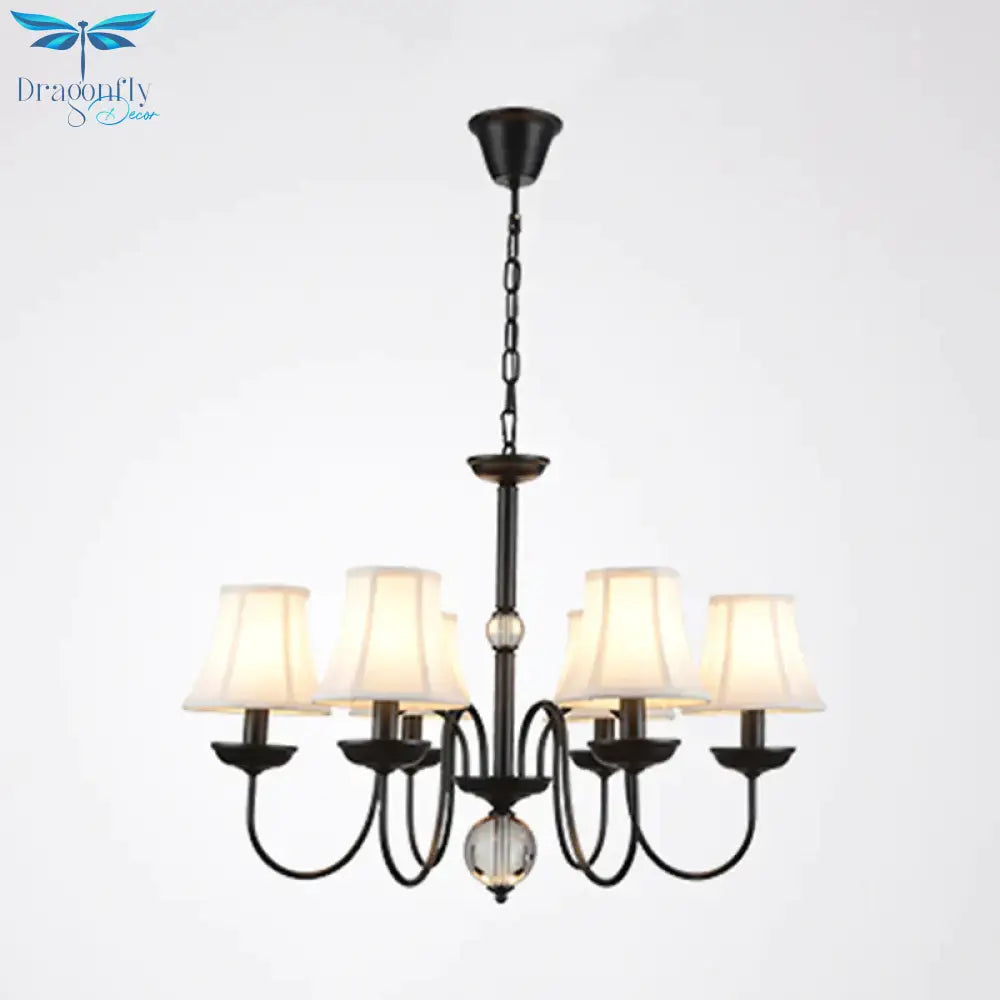 White 3/5/6 Lights Chandelier Light Fixture Traditional Fabric Tapered Pendant Lamp