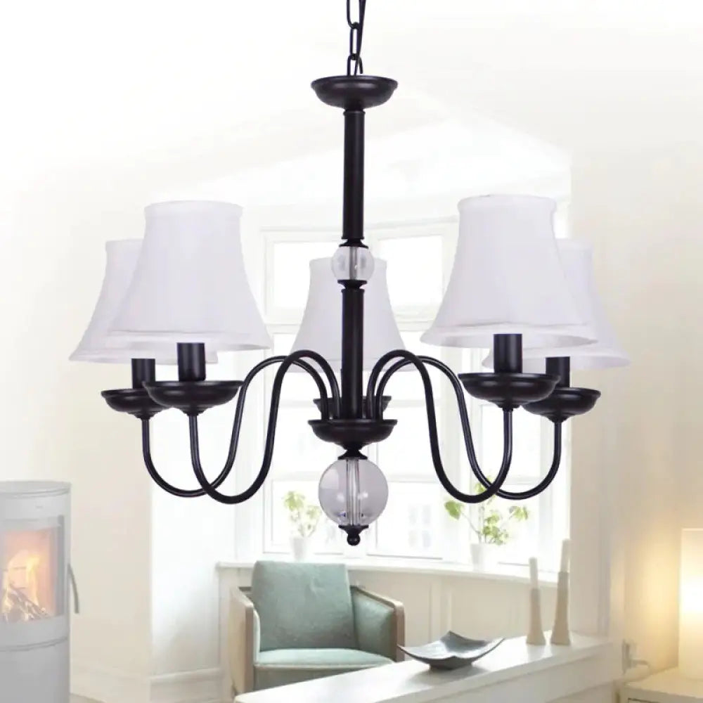 White 3/5/6 Lights Chandelier Light Fixture Traditional Fabric Tapered Pendant Lamp 5 /
