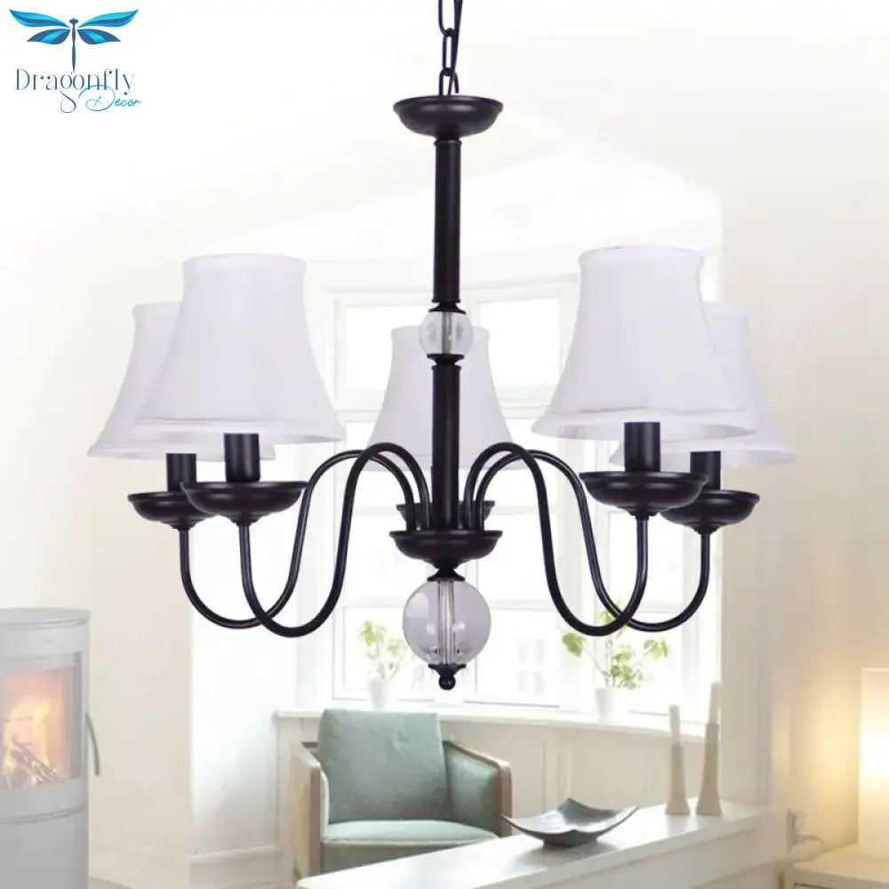 White 3/5/6 Lights Chandelier Light Fixture Traditional Fabric Tapered Pendant Lamp
