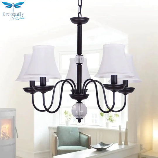 White 3/5/6 Lights Chandelier Light Fixture Traditional Fabric Tapered Pendant Lamp