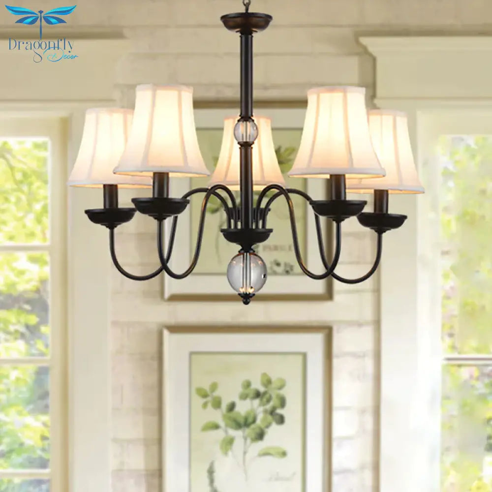 White 3/5/6 Lights Chandelier Light Fixture Traditional Fabric Tapered Pendant Lamp