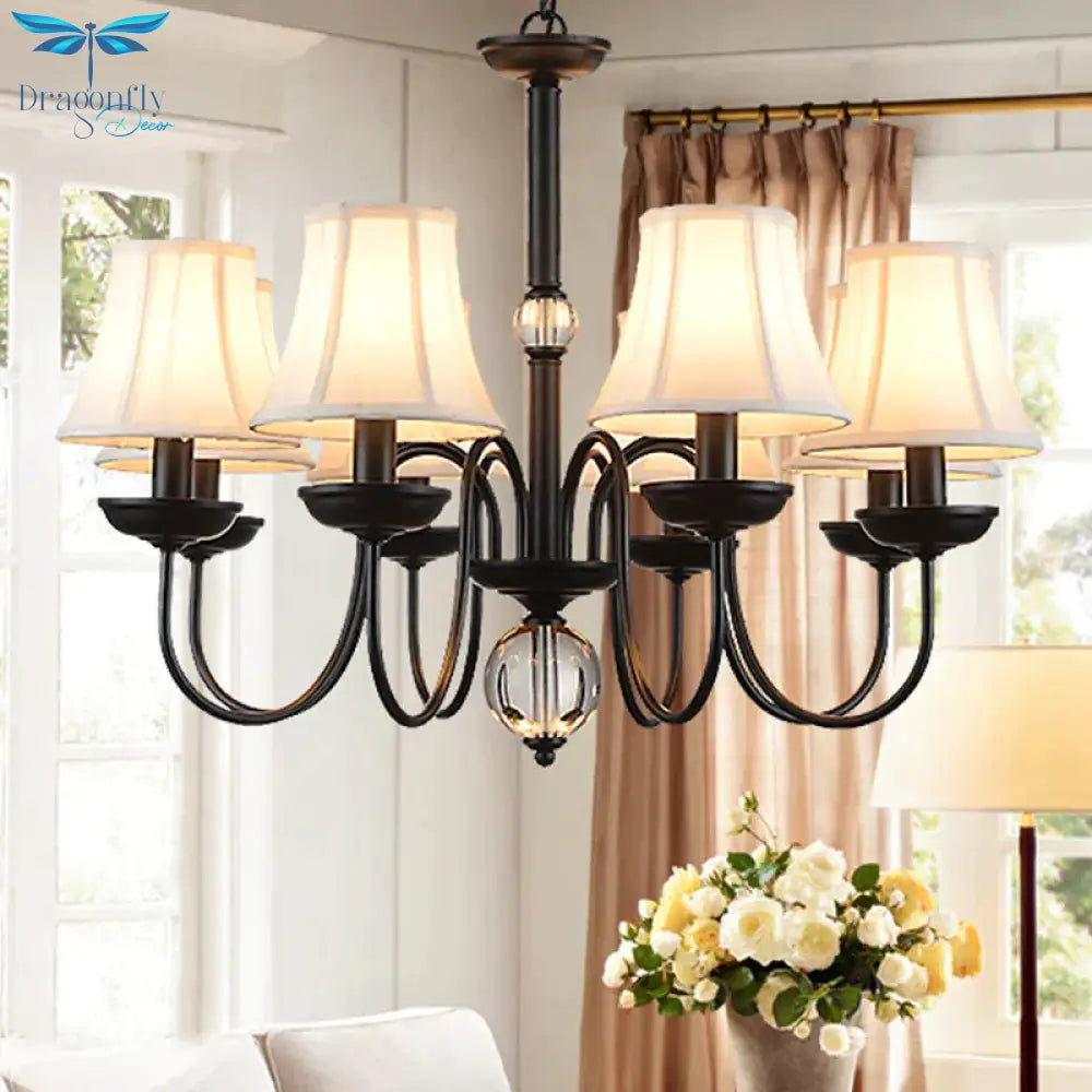 White 3/5/6 Lights Chandelier Light Fixture Traditional Fabric Tapered Pendant Lamp
