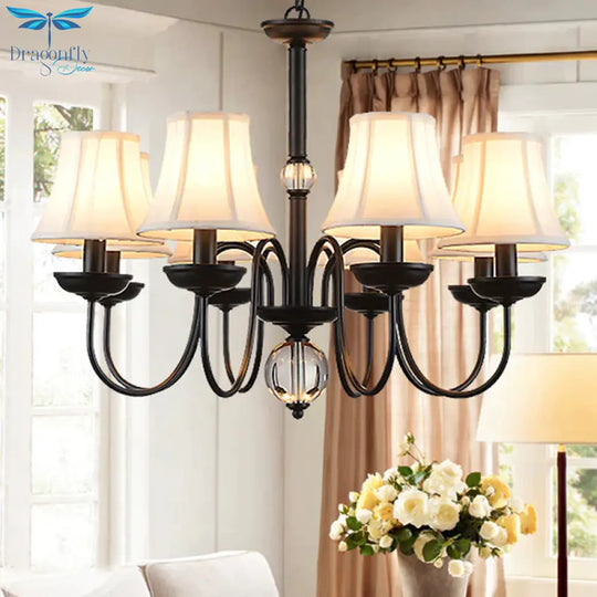 White 3/5/6 Lights Chandelier Light Fixture Traditional Fabric Tapered Pendant Lamp