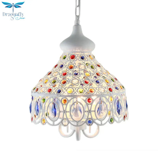 White 3 Bulbs Chandelier Lamp Traditional Metal Hollow Hanging Ceiling Light For Living Room