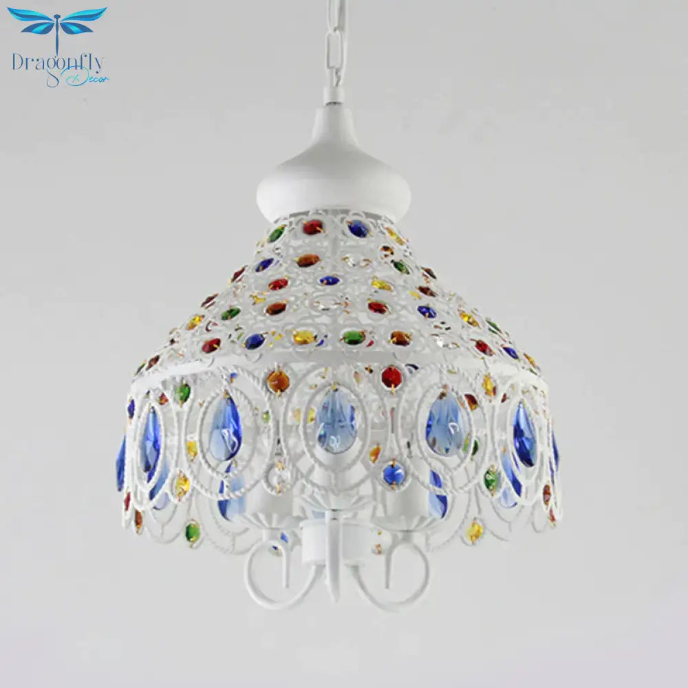 White 3 Bulbs Chandelier Lamp Traditional Metal Hollow Hanging Ceiling Light For Living Room