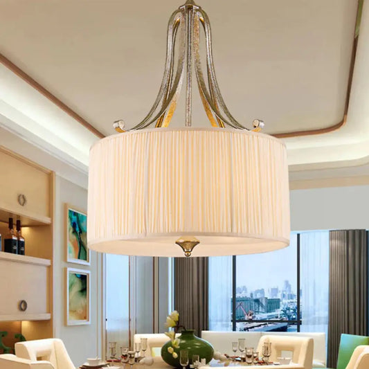 White 4 - Light Ceiling Chandelier Modernist Pleated Fabric Hanging Drum Light Fixture