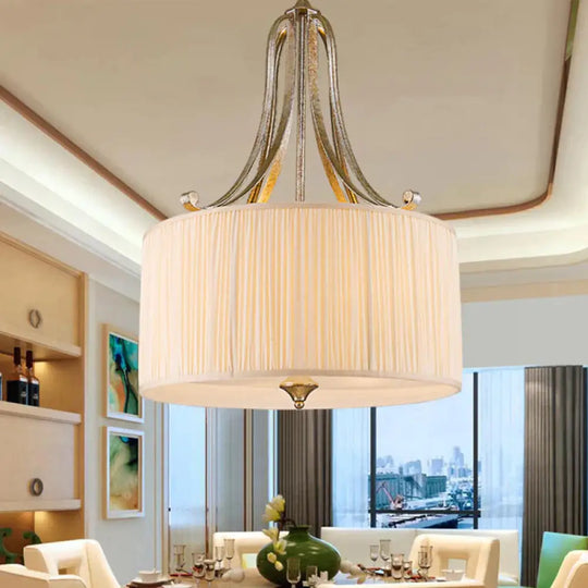 White 4 - Light Ceiling Chandelier Modernist Pleated Fabric Hanging Drum Light Fixture