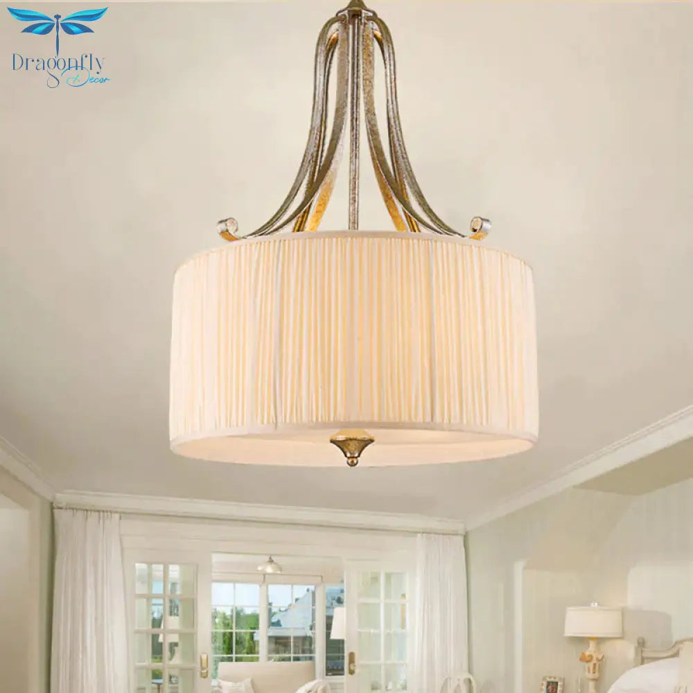 White 4 - Light Ceiling Chandelier Modernist Pleated Fabric Hanging Drum Light Fixture