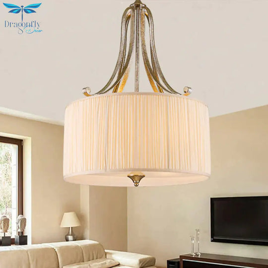 White 4 - Light Ceiling Chandelier Modernist Pleated Fabric Hanging Drum Light Fixture