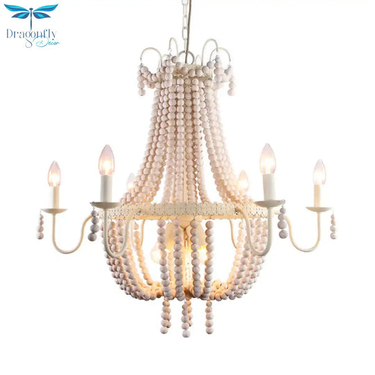 White 6/9 - Head Chandelier Light Transitional Wooden Beaded Basket Hanging Ceiling Pendant