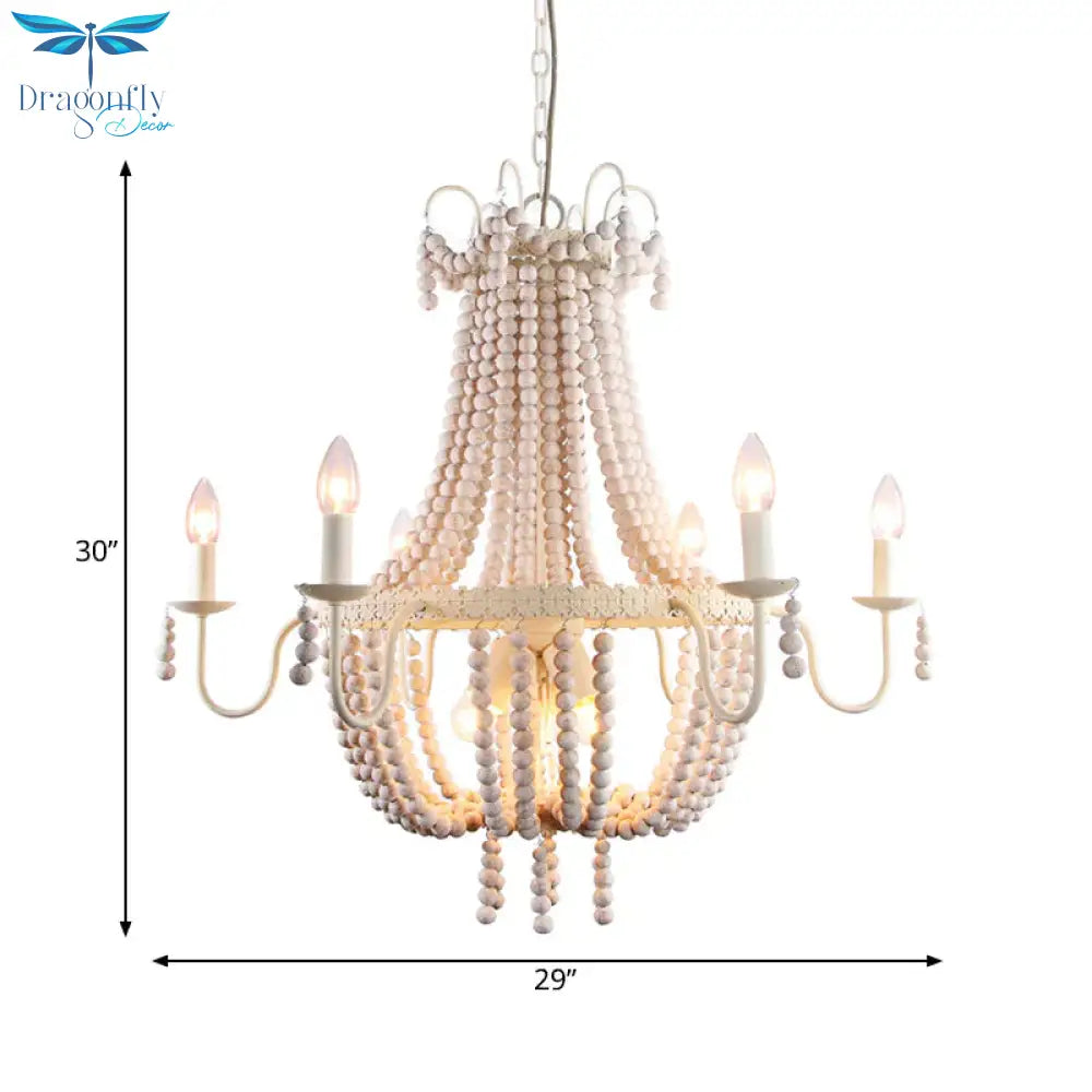 White 6/9 - Head Chandelier Light Transitional Wooden Beaded Basket Hanging Ceiling Pendant