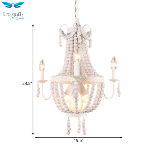 White 6/9 - Head Chandelier Light Transitional Wooden Beaded Basket Hanging Ceiling Pendant