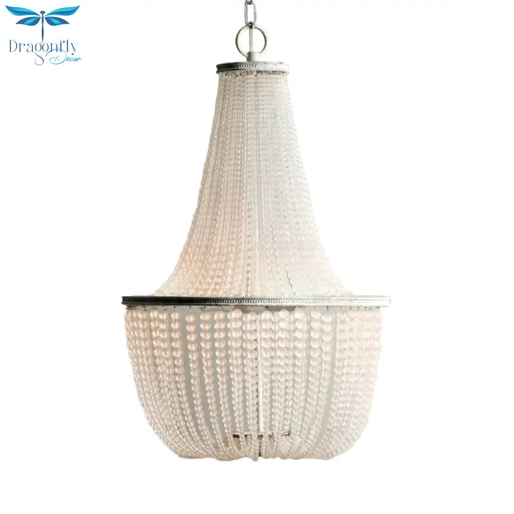 White Beaded Pendant Chandelier Rustic Style Crystal 3 Lights Bedroom Hanging Light Fixture
