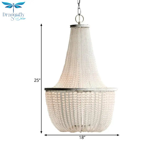 White Beaded Pendant Chandelier Rustic Style Crystal 3 Lights Bedroom Hanging Light Fixture