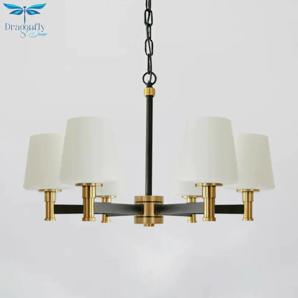 White/Beige 6 Bulbs Ceiling Chandelier Classic Fabric Cone Shade Suspension Pendant For Bedroom