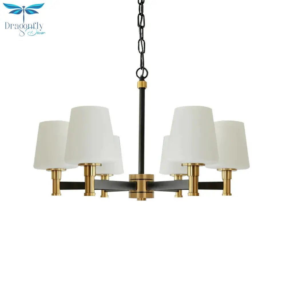 White/Beige 6 Bulbs Ceiling Chandelier Classic Fabric Cone Shade Suspension Pendant For Bedroom
