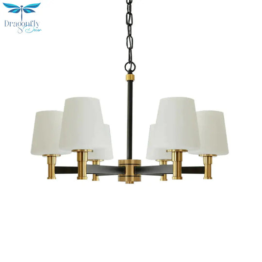 White/Beige 6 Bulbs Ceiling Chandelier Classic Fabric Cone Shade Suspension Pendant For Bedroom