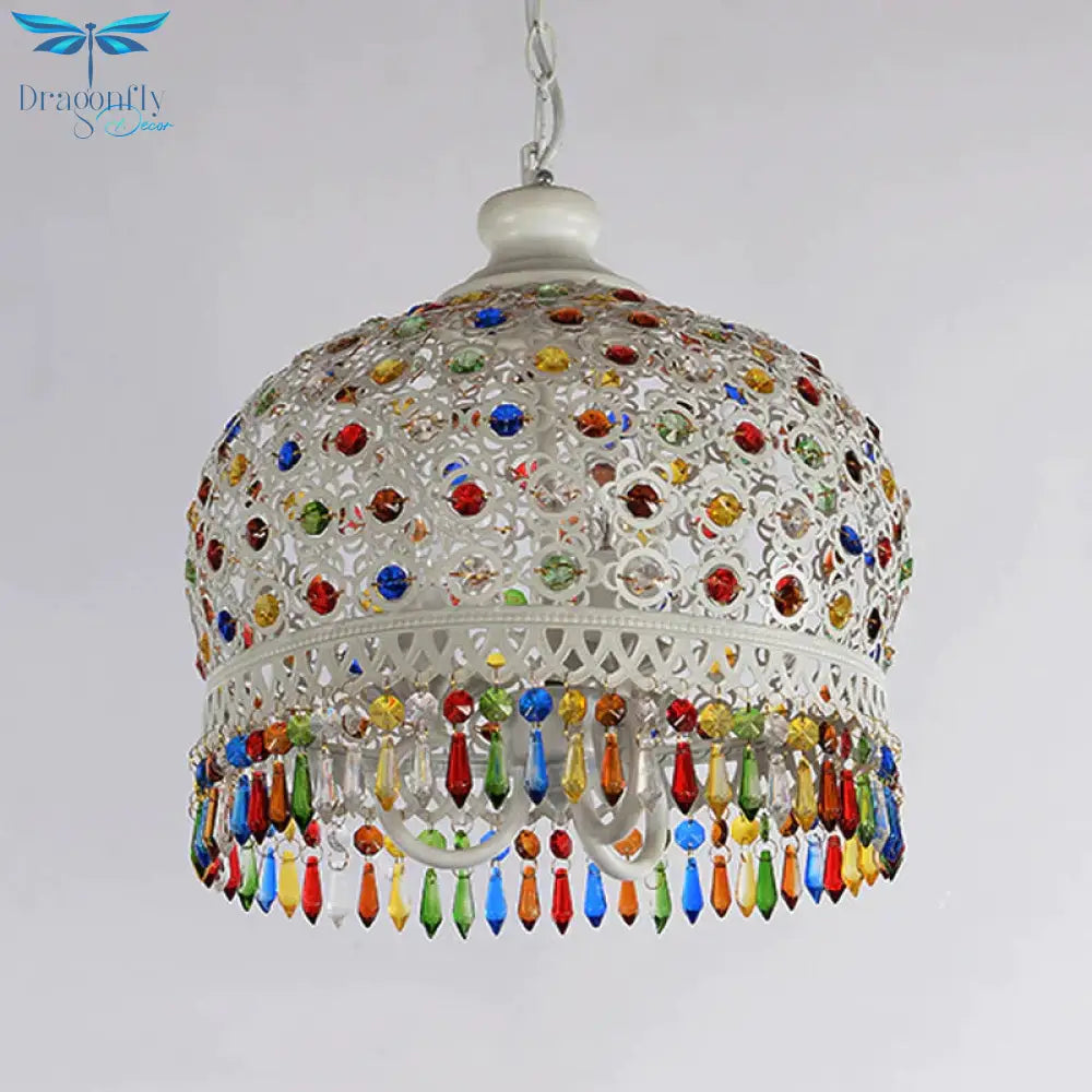 White/Brass 3 Bulbs Chandelier Lamp Traditional Metal Dome Hanging Ceiling Light For Restaurant