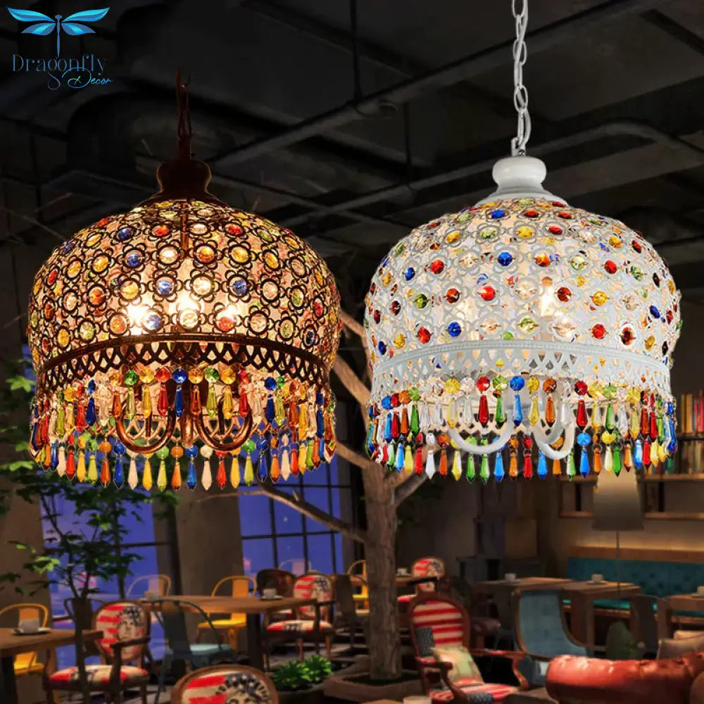 White/Brass 3 Bulbs Chandelier Lamp Traditional Metal Dome Hanging Ceiling Light For Restaurant