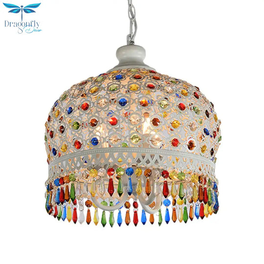White/Brass 3 Bulbs Chandelier Lamp Traditional Metal Dome Hanging Ceiling Light For Restaurant