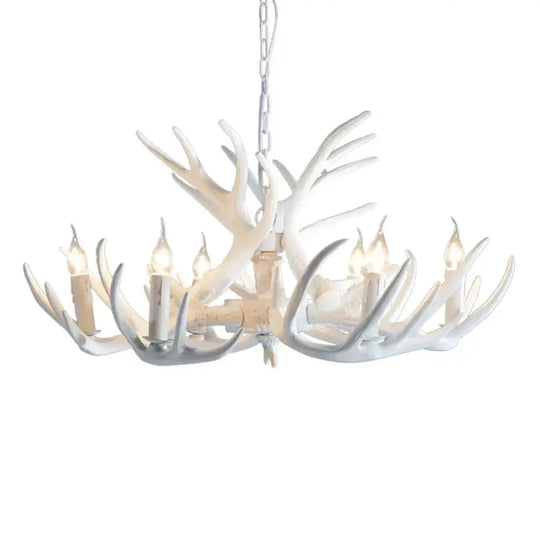 White/Brown 2 - Layered Rustic Resin Antler Chandelier 3/6/8 Lights 6 / White
