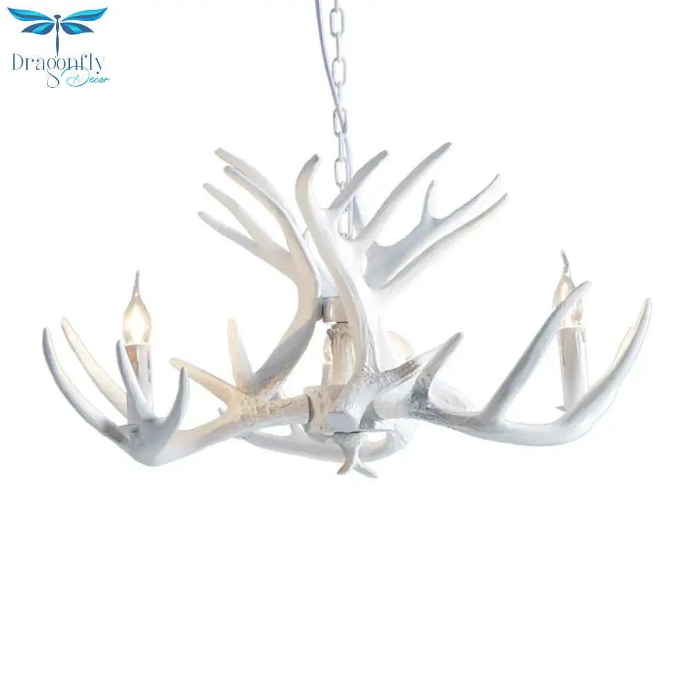 White/Brown 2 - Layered Rustic Resin Antler Chandelier 3/6/8 Lights