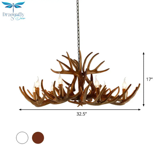White/Brown 2 - Layered Rustic Resin Antler Chandelier 3/6/8 Lights