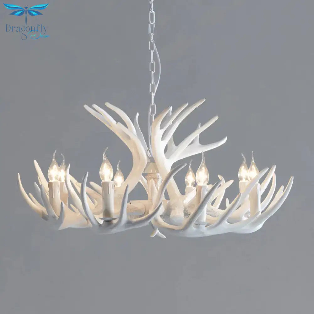 White/Brown 2 - Layered Rustic Resin Antler Chandelier 3/6/8 Lights