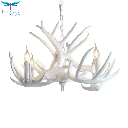 White/Brown 2 - Layered Rustic Resin Antler Chandelier 3/6/8 Lights