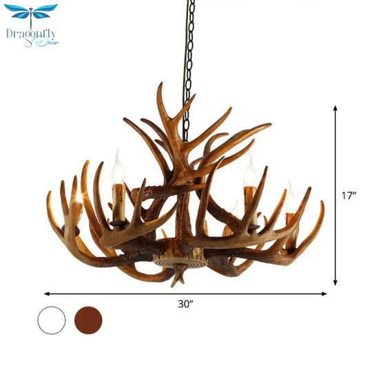 White/Brown 2 - Layered Rustic Resin Antler Chandelier 3/6/8 Lights
