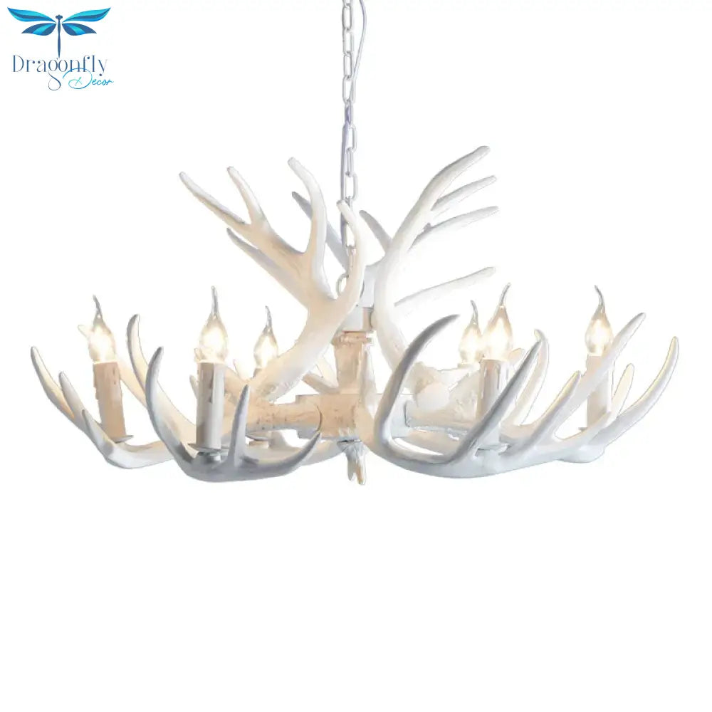 White/Brown 2 - Layered Rustic Resin Antler Chandelier 3/6/8 Lights