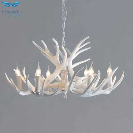 White/Brown 2 - Layered Rustic Resin Antler Chandelier 3/6/8 Lights