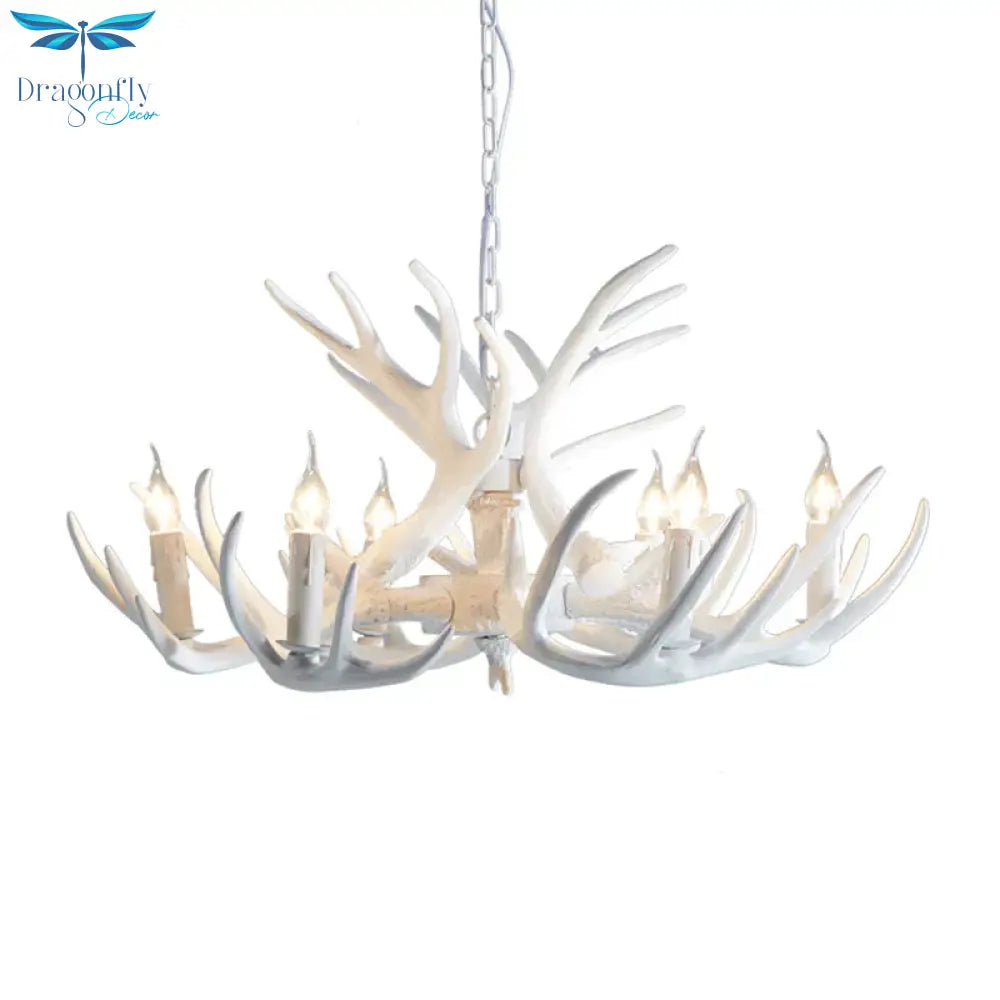 White/Brown 2 - Layered Rustic Resin Antler Chandelier 3/6/8 Lights