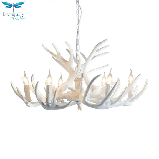 White/Brown 2 - Layered Rustic Resin Antler Chandelier 3/6/8 Lights