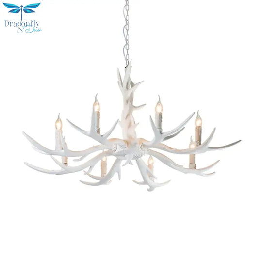 White Candle Chandelier Lighting Rural Resin 3/4/6 Bulbs Ceiling Pendant Lamp For Dining Room With