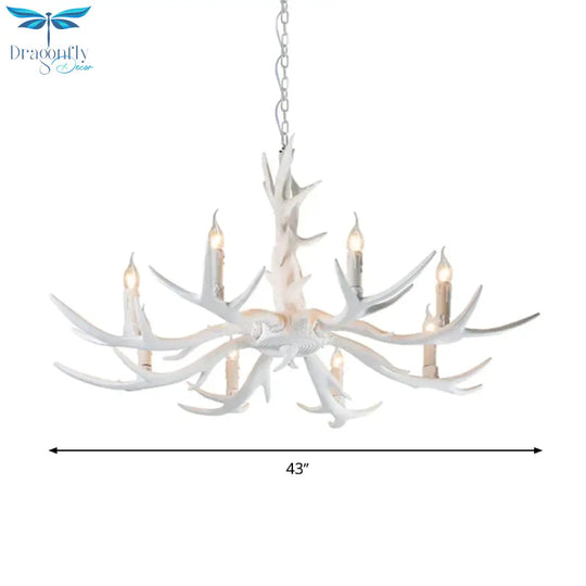 White Candle Chandelier Lighting Rural Resin 3/4/6 Bulbs Ceiling Pendant Lamp For Dining Room With