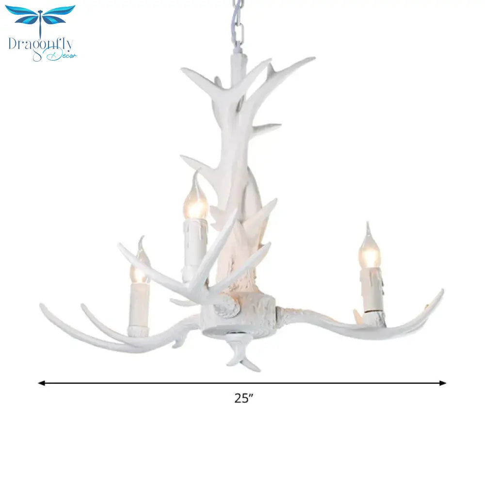 White Candle Chandelier Lighting Rural Resin 3/4/6 Bulbs Ceiling Pendant Lamp For Dining Room With