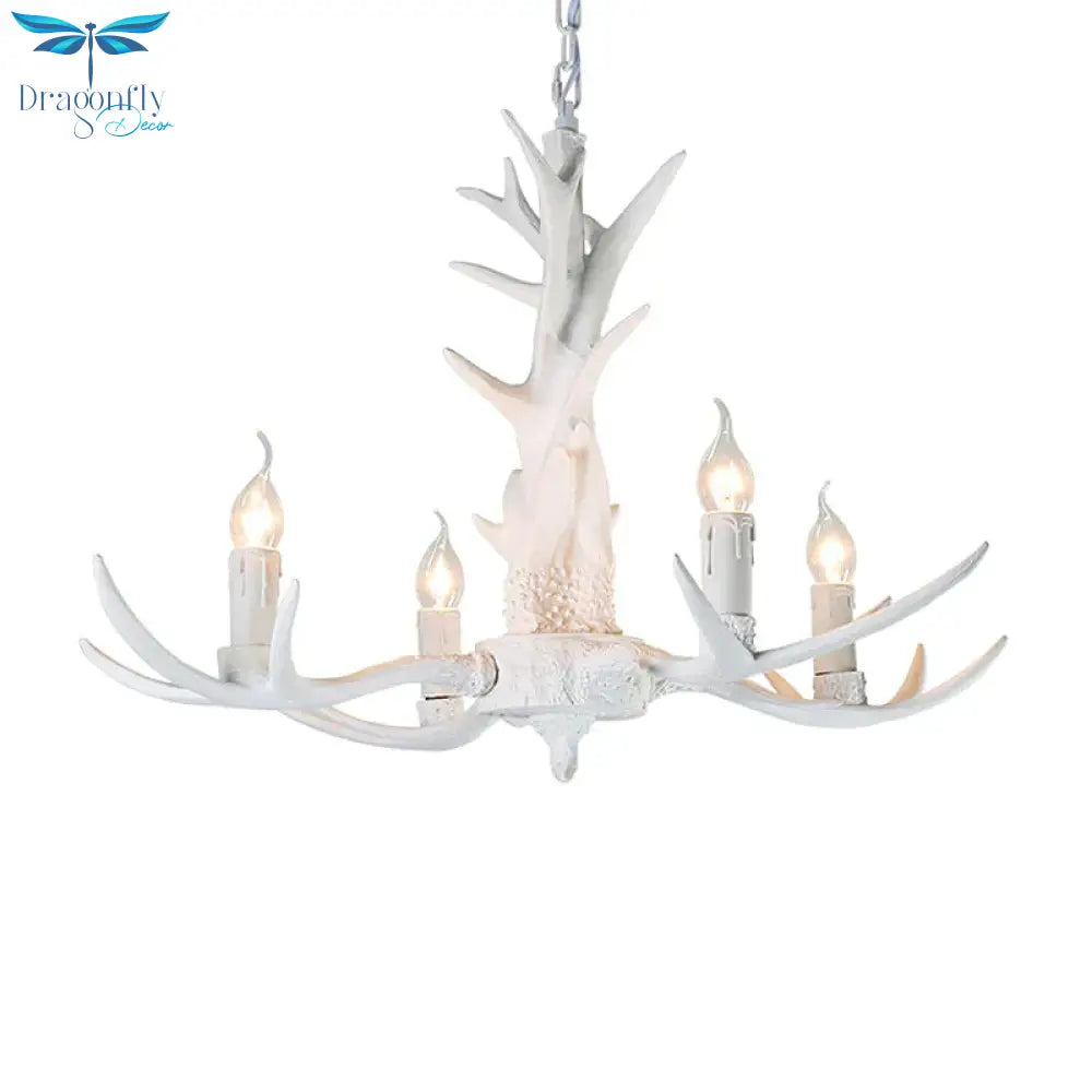 White Candle Chandelier Lighting Rural Resin 3/4/6 Bulbs Ceiling Pendant Lamp For Dining Room With