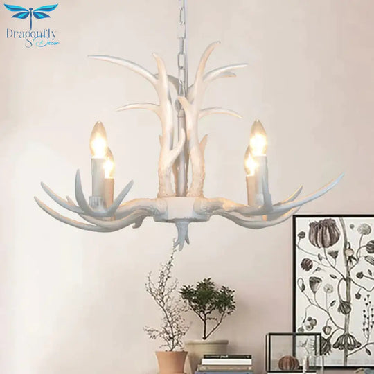 White Candle Shape Pendant Chandelier Rustic Resin 4/6/8 - Head Bedroom Hanging Ceiling Light