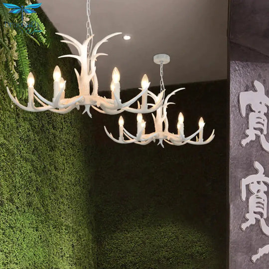 White Candle Shape Pendant Chandelier Rustic Resin 4/6/8 - Head Bedroom Hanging Ceiling Light