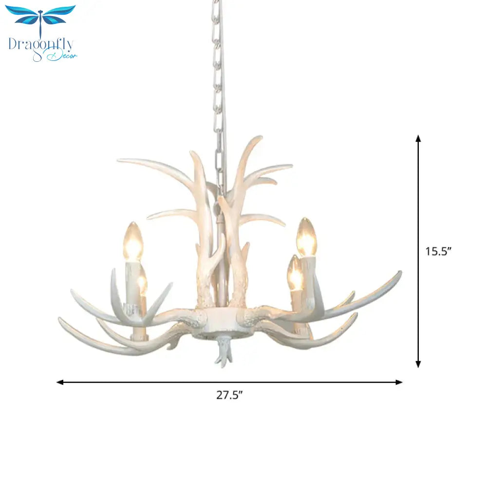 White Candle Shape Pendant Chandelier Rustic Resin 4/6/8 - Head Bedroom Hanging Ceiling Light