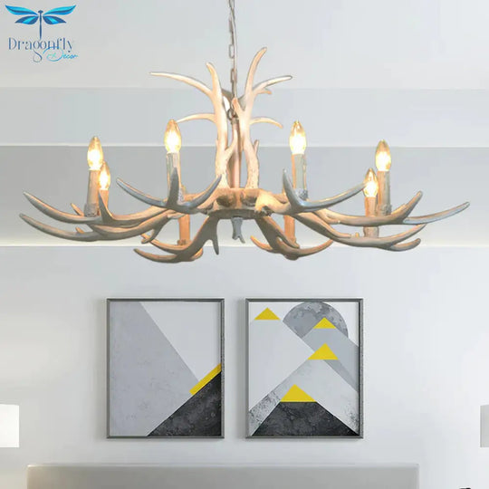 White Candle Shape Pendant Chandelier Rustic Resin 4/6/8 - Head Bedroom Hanging Ceiling Light