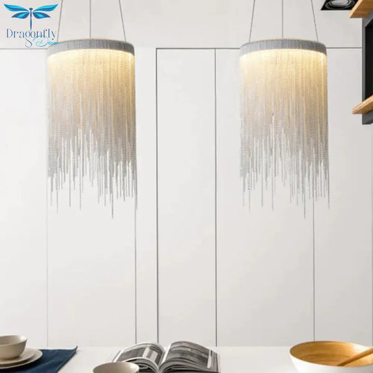 White Chain Chandelier Light Fixture Minimalism Metal 6 Lights Dining Room Pendant Lighting