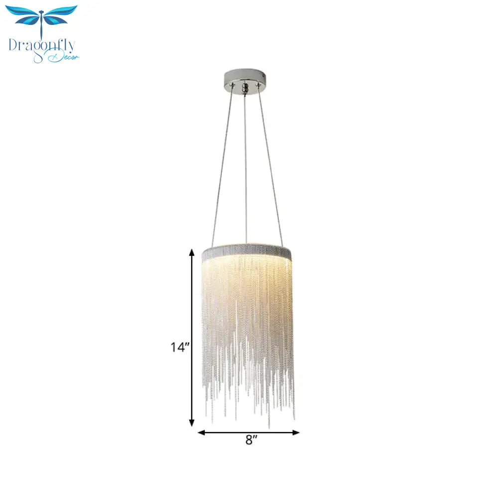 White Chain Chandelier Light Fixture Minimalism Metal 6 Lights Dining Room Pendant Lighting