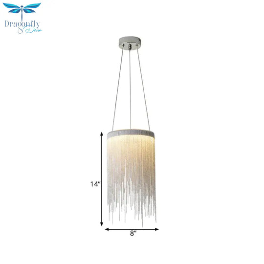 White Chain Chandelier Light Fixture Minimalism Metal 6 Lights Dining Room Pendant Lighting