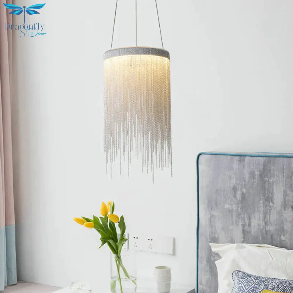 White Chain Chandelier Light Fixture Minimalism Metal 6 Lights Dining Room Pendant Lighting